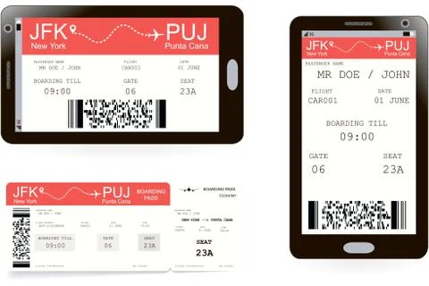 Boarding pass ticket on smartphone screen Stock Illustration