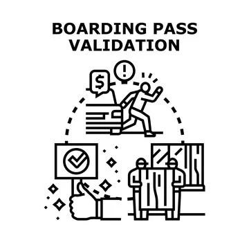 Boarding pass validation procedure for travel control Stock Illustration