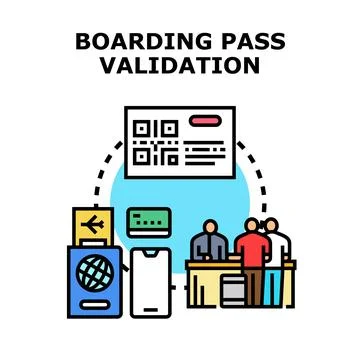 Boarding pass validation process with qr code identification Stockillustratie