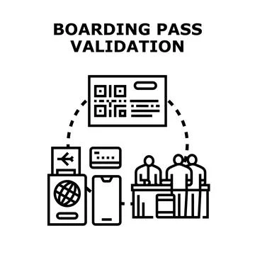 Boarding pass validation process with qr code identification Stock Illustration