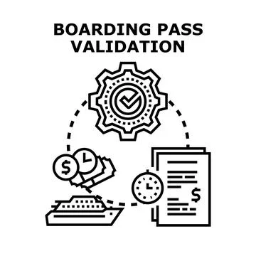 Boarding pass validation process for travel documents 스톡 일러스트