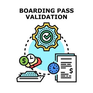 Boarding pass validation process for travel documents 스톡 일러스트