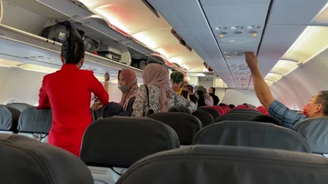 Boarding Passengers Inside Plane Airbus A320 Stock Footage 228671392