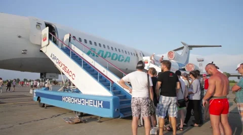 Boarding a plane passengers Stock Footage 66447508