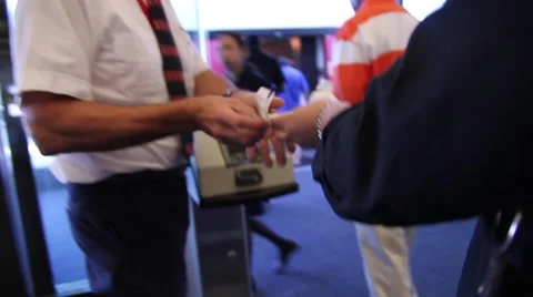 Boarding plane ticket check up Stock Footage
