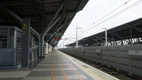 Boarding Platform at Modern High Speed Railway Station Stock Footage 107379644