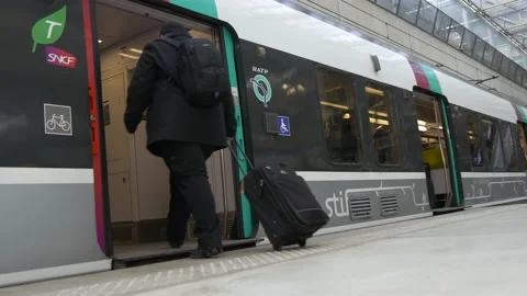 Boarding An RER-B Airport Train In Paris, France Stock Footage 158710641