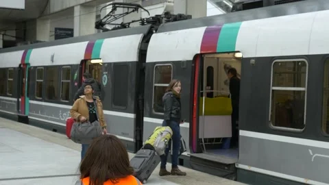 Boarding An RER-B Airport Train In Paris, France Stock Footage 158710738
