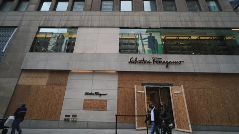 Boarding up stores fronts Manhattan for US Presidential elections 2020. Stock Footage 143525447