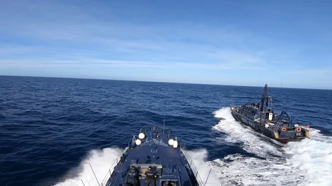 Boarding training with two coastguards of Spanish customs. Stock Footage 110462919