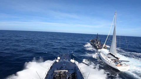Boarding training with two coastguards of Spanish customs. Stock Footage 110465249