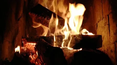 Boards are burning in the fireplace Stock Footage 220556833