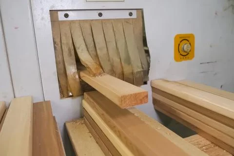Boards, bars and lining, made of pine treated and sanded with sanding machine Stock Photos