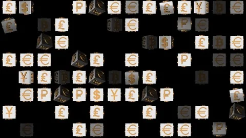 Boards of world traders. rotating cubes. flashing elements. gold icons of world Stock Footage 83547003