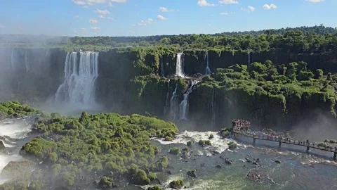 Boardwalk Across Rapids Below Cascading Falls, Iguazu, Brazil 8K Stock Footage 306476682