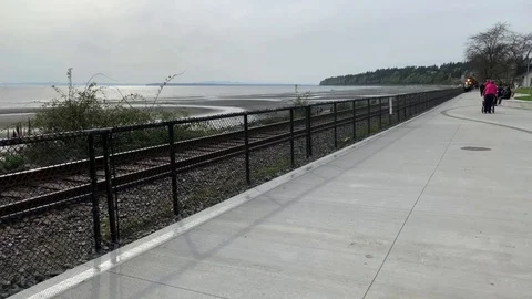 Boardwalk and train Stock Footage 107027775