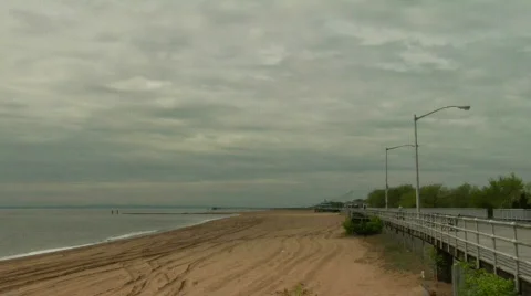 Boardwalk empty beach 3 Stock Footage 160207
