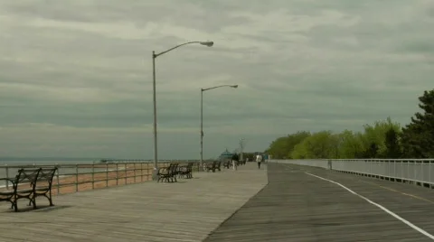 Boardwalk empty beach 3 Stock Footage 160215