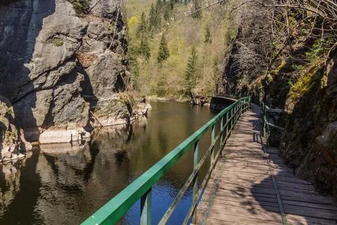 Boardwalk in Jizera river valley near Semily, part of Riegrova stezka path, C Stock Photos