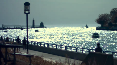 Boardwalk with Lighthouse Stock Footage 41690916
