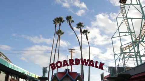 Boardwalk sign with roller coaster. Video stock 60055748