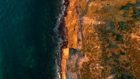 Boardwalk on top of cliffs aerial Stock Footage 262211023