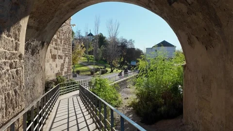 Boardwalk under Roman Bridge Stock Footage 296247407