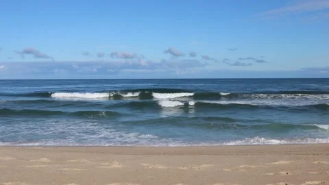 Boardwalk view of ocean shore in Portugal Stock Footage