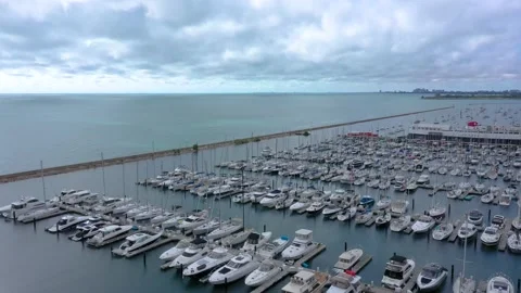 Boat aerial crane down over marina- Stock Footage 156824626