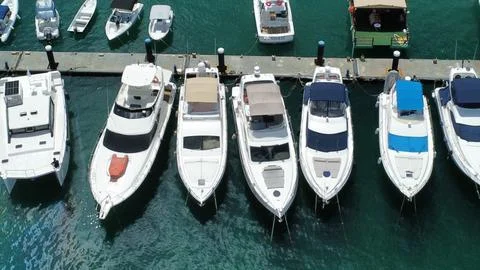 Boat aerial image, Barcos Baía de Todos os Santos. Stock Photos
