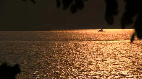 Boat Alone in Sunset Stock Footage 46223370