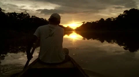Boat On Amazon River In Sunset Stock Footage 10798720