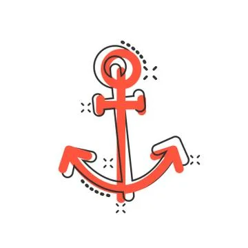 Boat anchor icon in comic style. Vessel hook cartoon vector illustration on w Stock Illustration