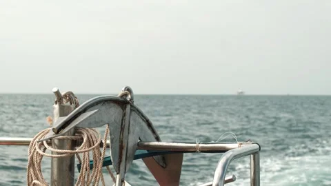 Boat Anchor Secured on Bow of Moving Vessel Stock Footage 335374233