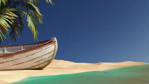 Boat anchored in the sand on the beach 3d render loop Stock Footage 237859778