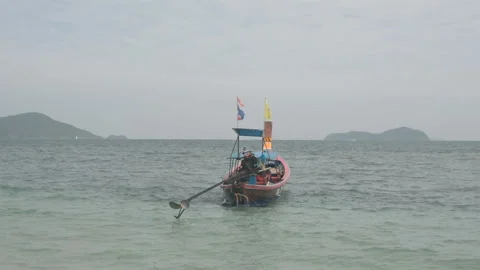 The boat anchored at the shore Stock Footage 86525467