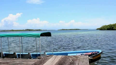 Boat and Dock on Caribbean Stock Footage 9275838