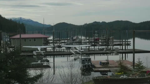 Boat and Float Plane Docks in Thorne Bay Alaska Stock Footage 195020169