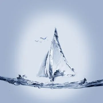 Boat and Jumping Fish Stock Illustration