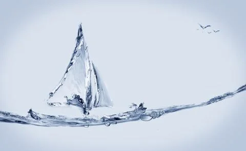 Boat and Jumping Fish Stock Illustration