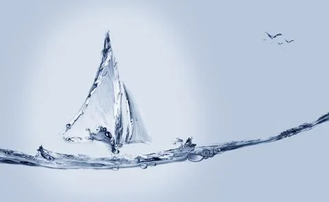 Boat and Jumping Fish Stock Illustration