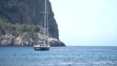 Boat and mountain in the background Stock Footage 127869103