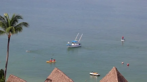 Boat and paddle boarder Stock Footage 81180733
