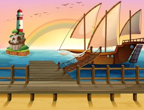 Boat and pier Stock Illustration