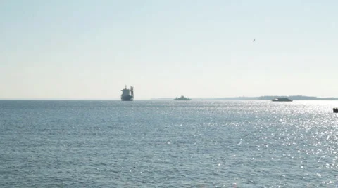 Boat and ships in the ocean Stock Footage 1060653