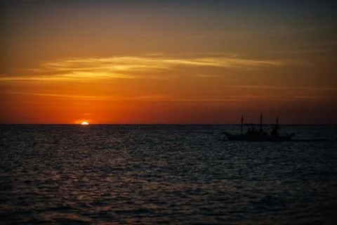 Boat and sunset Foto stock