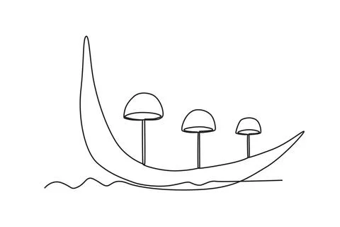 A boat and three umbrellas Stock Illustration