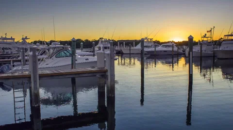 Boat and Yacht Dock and Anchored of the Marina at Jupiter Florida Riverwalk Stock Footage