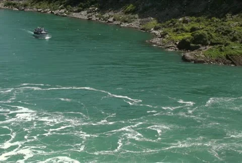 Boat Approaching Falls NTSC Stock Footage 11341108