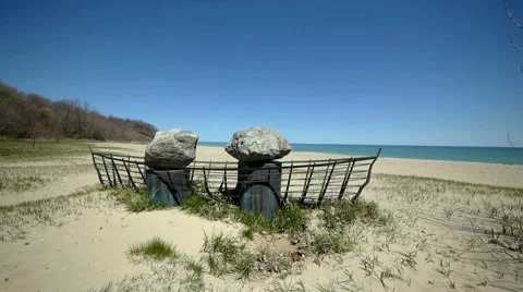 Boat Art on Beach 2 - pan right to left Stock Footage 4854074